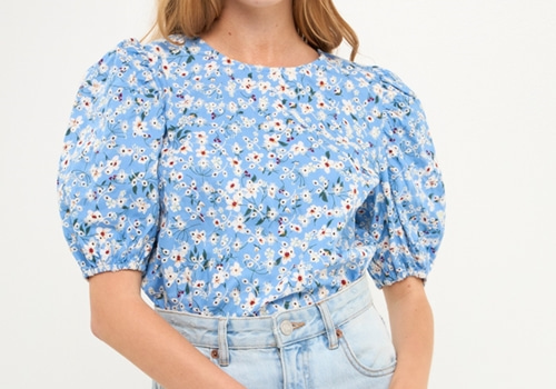 [FREE THE ROSE]Floral Embroidered Top with Puff Sleeves