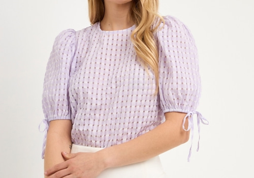 [ENGLISH FACTORY]Checked Sheer Puff Sleeve Blouse_LILAC
