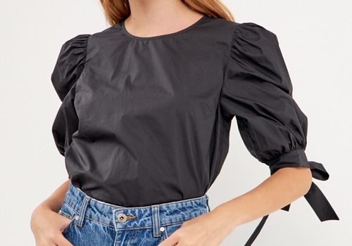 [ENGLISH FACTORY]Bow Banded Puff Sleeve Blouse