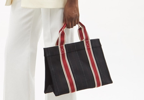 [RUE DE VERNEUIL]Tote M pinstriped flannel tote bag_NAVY