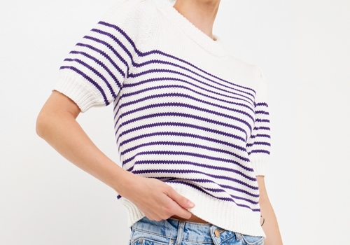[ENGLISH FACTORY]Stripe Short Puff Sleeve Sweater_PURPLE