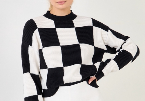 [GREY LAB] Checkerboard Knit Sweater_BLACK
