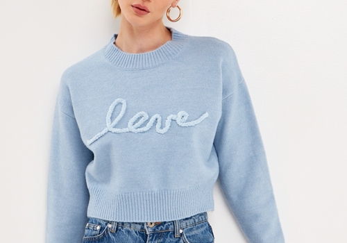 [ENDLESS ROSE]Love Chenille Embroidered Plush Sweater_BLUE