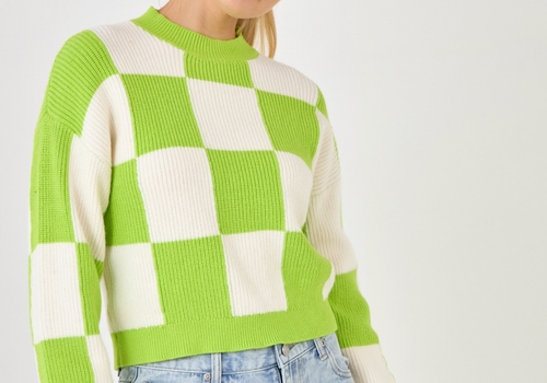 [GREY LAB] Checkerboard Knit Sweater_GREEN