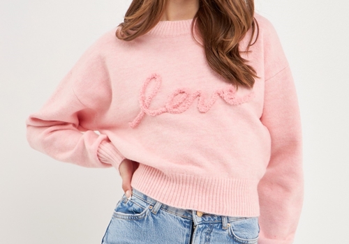 [ENDLESS ROSE]Love Chenille Embroidered Plush Sweater_PINK