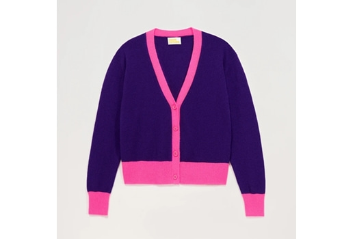 [FROM FUTURE]Short Cardigan with stripes Contrasted_PURPLE