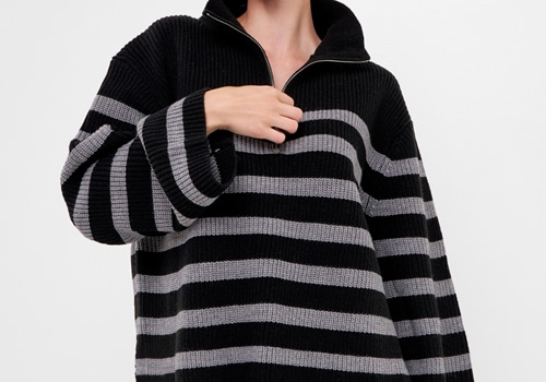 [ENGLISH FACTORY]Striped Knitted Half Zip Up Sweater