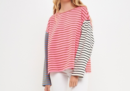 [ENGLISH FACTORY]Striped Color Block Long Sleeve Tee