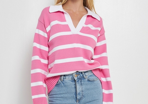 [ENGLISH FACTORY]Striped Collared Sweater_PINK