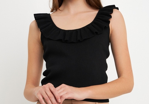 [ENDLESS ROSE]Ruffle Neck Knit Top