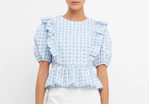 [ENGLISH FACTORY] EMBROIDERED GINGHAM CHECKED RUFFLE TOP