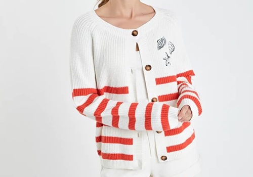 [ENGLISH FACTORY] BRETON STRIPED CARDIGAN WITH SHELL EMBROIDERY