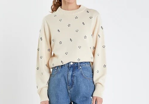 [ENGLISH FACTORY] ALL OVER SHELL EMBROIDERED SWEATER
