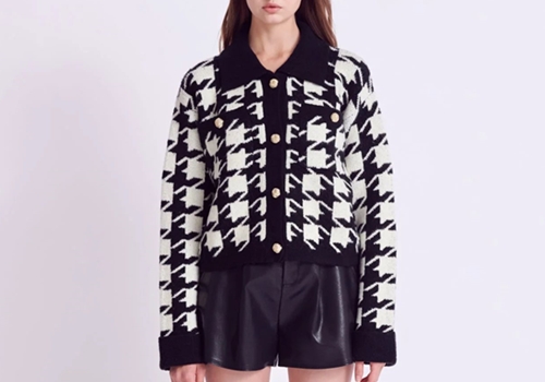[ENGLISH FACTORY] HOUNDSTOOTH COLLARED CARDIGAN