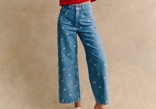 [Sezane] LE CROP_BLUE WITH WHITE EMBROIDERY